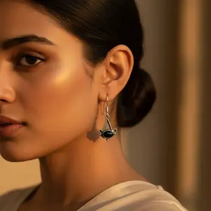 Pendientes de Plata 925 con Ónix en Forma de Gota para Mujer, Accesorio de Moda para Uso Diario - Product Image 3