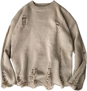 เสื้อไหมพรมผู้ชายไซส์ใหญ่ ระบายอากาศได้ดี สำหรับฤดูใบไม้ร่วงและฤดูหนาว สีพื้น ปกพับ แขนยาว ซิป  แบบมีรอยขาด ให้ความอบอุ่น - Product Image 1