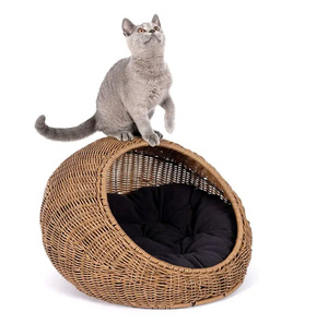 New Cute Rattan Cat Bed Wood <b>Animal</b> Patterned Pet <b>Cage</b> Dog Hideaway in Dome Basket Washable Cat Houses - Product Image 3