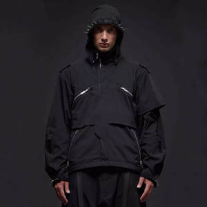 เสื้อฮู้ดผู้ชายสไตล์ฮิปฮอปไซเบอร์พังค์สีดำสไตล์สตรีทแวร์สไตล์ญี่ปุ่น - Product Image 1