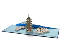 Tarjeta de Agradecimiento con Diseño 3D Pop-up de Papel con la Imagen de la Pagoda Chureito del Monte Fuji para Turistas que Han Visitado Japón