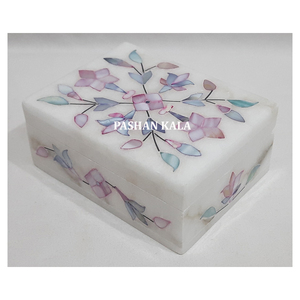 Hermosa incrustación de mármol blanco de última producción con exclusivo joyero de colores mezclados de arte floral hecho a mano para regalos de boda - Product Image 2