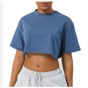 Camiseta Corta de Algodón Ecológico para Mujer, Estilo Veraniego, Sexy, Lisa, con Decoración de Logotipo - Product Image 1