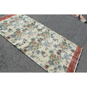 Alfombra turca de piel de lana hecha a mano clásica Beige de 3,7x7,9 pies, diseño de retazos Rectangular para sala de estar, dormitorio, pasillo, látex - Product Image 2