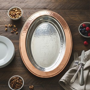 ถาดเสิร์ฟทองแดงรูปเรือทรงหรูหรา ลายวงรี ถาดโลหะตกแต่ง ทำจากสแตนเลส - Product Image 2