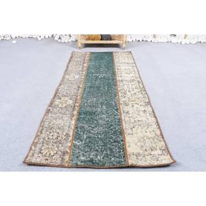 Alfombra turca clásica Vintage de 1,9x4,3 pies, Material de lana a rayas verde Beige, área grande Rectangular de látex para decoración de habitación de pasillo - Product Image 1