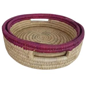 Plateau rond en bambou rouge naturel écologique avec panier à feuilles de datte exportation directe de l'usine du Bangladesh - Product Image 1