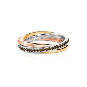 แหวนแต่งงานเงินแท้ประดับเพทายทรงกลมสามสีสำหรับผู้หญิง - Product Image 1
