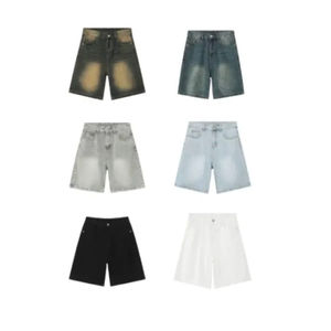 Pantalones cortos de mezclilla holgados de verano para hombre, logotipo personalizado de alta calidad, estilo callejero transpirable, tejido de punto, patrón sólido, Vintage - Product Image 4