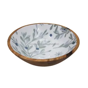 Bol en bois d'acacia fait à la main de style moderne sculpté en résine époxy écologique couleur personnalisée usage domestique salade riz soupe fruits - Product Image 1