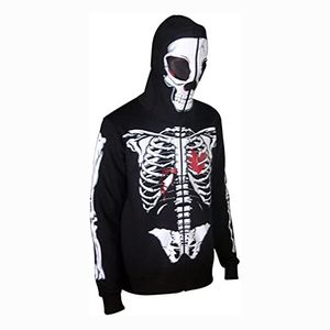 Sudaderas con capucha de algodón y forro polar para hombre, con cremallera completa y diseño de estampado de esqueleto, mangas largas para uso en invierno. - Product Image 3