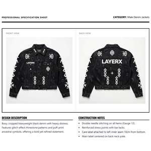 Veste en jean coupe ample pour homme, personnalisée, écologique, coupe-vent, avec broderie patchwork et finition vieillie, style streetwear, OEM ODM - Product Image 6