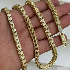 14k Gold Real 925 Silver Men's Franco Chain Stylish Bezel Set Cubic Zirconia Semiprecious Gemstone Gorgeous Link Chain Jewellery