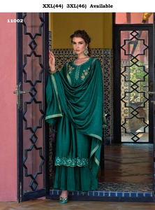 นักออกแบบล่าสุดเทียมเย็บปักถักร้อยผ้าไหม Georgette ทํางานมือชุด Palazzo โดย Fab Zone - Product Image 5