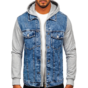 Jersey de algodón 100% de alta calidad, sudaderas con capucha de mezclilla para hombre, ropa de calle de invierno de peso pesado, Sudaderas con cuello con capucha, patrón sólido - Product Image 1
