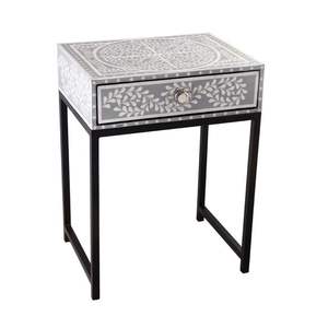 Mini meuble de table demi-cercle support en laiton avec table incrustée d'os prix d'usine indien table basse incrustée d'os de buffle - Product Image 3