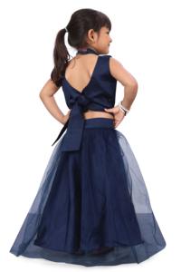 Shoryam Fashion Lehenga Choli pour enfants, longueur ras du sol, bleu ethnique, avec chemisier brodé et lehenga en tulle |   Tenues de fête de mariage pour filles - Product Image 3