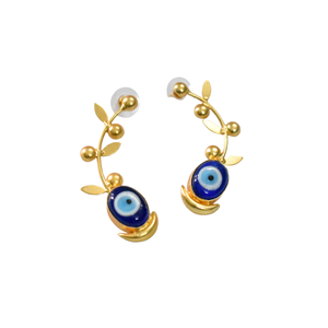 ได้รับการออกแบบอย่างสวยงามชุบทองเคลือบ evileye หินต่างหูทองเหลืองวัสดุเครื่องประดับแฟชั่นสำหรับผู้หญิงและเด็กผู้หญิง - Product Image 1