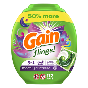 Gain Flings detergente para ropa Pacs, Moonlight Breeze Scent, 112 unidades - Product Image 1