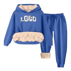 Ensemble survêtement deux pièces en polyester pour homme, sweat-shirt à capuche et pantalon de jogging, polaire sherpa, hiver, personnalisable, imprimé délavé à l'acide, OEM - Product Image 5