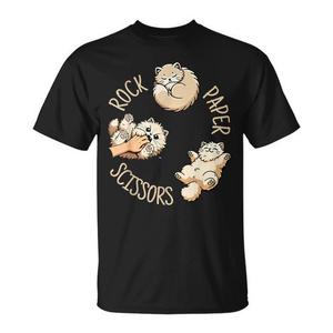 T-Shirt con Stampa Gatto per Gioco Forza, Carta, Coltello - Promozionale, per Donna, Uomo e Bambini - Product Image 1