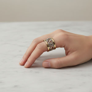 Silver & Gold Plated Swirl Pattern <b>Spinner</b> <b>Ring</b> - Handmade Two-Tone Design - Product Image 4