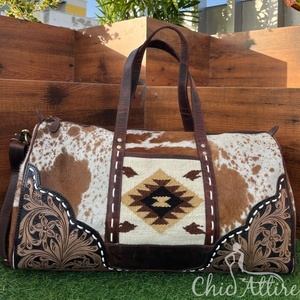 Bolsa DE EQUIPAJE DE VIAJE grande de cuero genuino bolsa de equipaje de viaje Boho de fin de semana de cuero grande bolsa de lona azteca occidental - Product Image 1