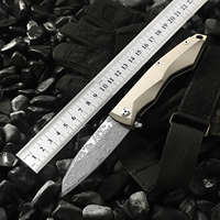 Couteau de poche pliant en acier Damas, EDC, pour extérieur, avec verrouillage Liner Lock, couteau tactique de survie pour le camping, avec manche en titane