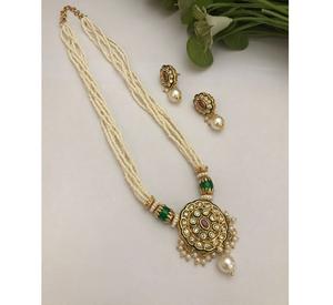 Conjunto de Collar y Aretes de Diseño de Alta Calidad, Chapado en Oro, Estilo Kundan Polki, para Bodas, Colección para Mujer - Product Image 1