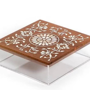 Exclusive Acrylic Candy <b>Box</b> Natural <b>Wooden</b> Lid Mother Pearl Inlay Lacquer Finish Food <b>Storage</b> for Ramadan Eid Gifts Wholesale - Product Image 1