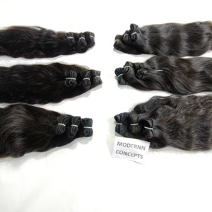 Venta al por mayor de color natural sin procesar cutícula alineada paquetes virgen ondulado indio templo extensiones de cabello humano - Product Image 5