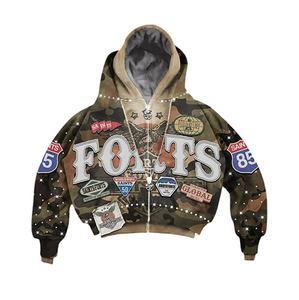 Survêtement unisexe en coton lourd 100% personnalisé pour l'hiver, style streetwear, à capuche, uni, effet vieilli, imprimé vintage, délavé à l'acide - Product Image 2