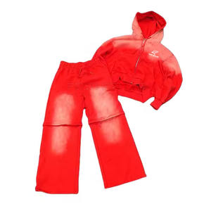 Survêtements décontractés à capuche pour hommes grandes tailles, couleur unie, effet délavé, en différentes couleurs, 100 % coton respirant, mode hiver - Product Image 2