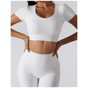 Venta al por mayor llano mujeres deportes Yoga Crop Top tela gimnasio Fitness Yoga entrenamiento Top Activewear cómodo entrenamiento desgaste - Product Image 5
