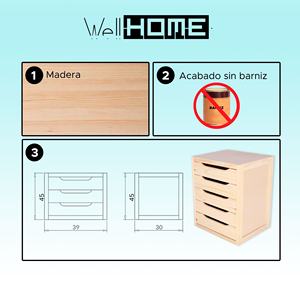 Cassettiera WELL HOME a 5 cassetti, finitura non verniciata, 39x30x45cm - Product Image 2