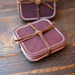 Long lasting genuine leather coasters with antique design and premium build for elegant <b>table</b> protection and decor - Product Image 5