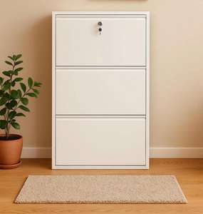 Arinna - Zapatero de Pared de Metal Blanco de 3 Niveles, Impermeable, a Prueba de Polvo, Ecológico, con Cerradura, Ideal para Apartamentos, Almacenamiento de Zapatos Fácil - Product Image 1