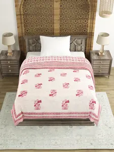 Pink Hand Block Printed JaipuriCotton Dohar Handmade Blanket Beautiful Pure Cotton <b>Quilt</b> <b>Floral</b> Print Cotton Blanket - Product Image 5