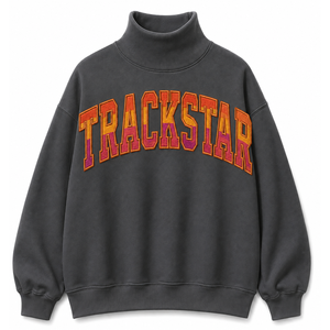 Custom Monochrome <b>Letter</b> <b>Applique</b> Women's Oversized Heather Gray Mock Neck Cotton Trackstar OEM Private Label - Product Image 6