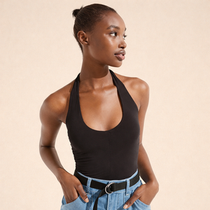 Débardeur pour femme OEM, col halter, tricot côtelé, respirant, anti-boulochage, écologique, tissu polyester/coton 150 g/m², fabriqué en Inde - Product Image 4