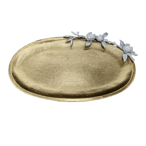 Plateau de service ovale de taille personnalisée Agréable accent floral doré Plateau en métal décoratif de table pour ustensiles de cuisine solides pour le service - Product Image 1