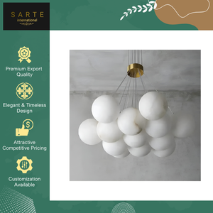 Lustre suspendu rond en albâtre naturel, fait main, écologique, personnalisé, moderne, pour salon, décoration d'hôtel - Product Image 2