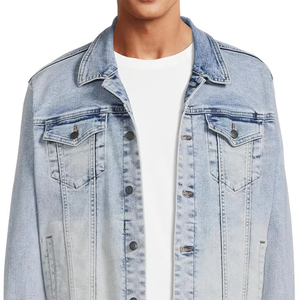 Veste en jean légère de haute qualité pour hommes, couleur personnalisée et logo, tissu en toile respirant avec motif froissé - Product Image 2