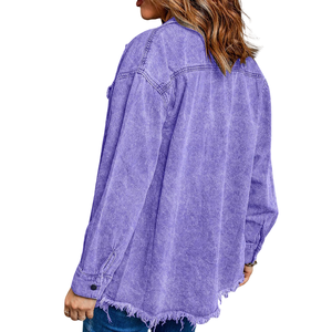 Chemise en jean décontractée pour femme, respirante, à bouton unique, manches longues, col rabattu, poches, teinte unie, respirante, chemise en jean pour femme - Product Image 2