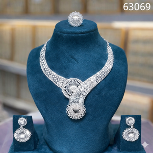 Luxury Silver Finish Designer Rope Necklace <b>Set</b> with Floral <b>Beads</b> & Matching Earrings 63165 - Product Image 6