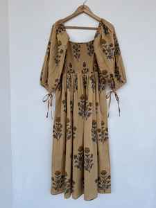 Robe longue indienne à col en V et manches évasées avec broderie anglaise 100 % coton écologique infroissable - Product Image 3