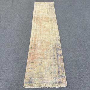 Vintage Runner Rug 2.1x8.7 ft (63x266 Cm) Turkish <b>Brown</b> Oriental Rug Patchwork Design <b>Wool</b> Material Latex Backing Eco-Friendly - Product Image 1