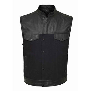 Chaleco de cuero vaquero sin mangas de nuevo diseño, chaleco de estilo motorista con cuello redondo, chaleco de cuero para hombre a prueba de viento nuevo estilo fabricado por Isha Industry - Product Image 2