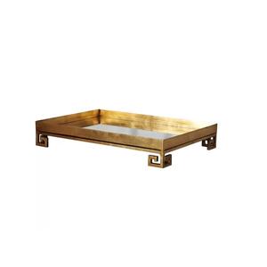 Plateau en métal rectangulaire plaqué or de forme carrée avec support Plateau de service décoratif en métal de qualité durable pour table - Product Image 1