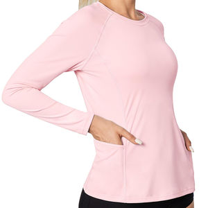 T-shirts Rash Guard pour femmes de qualité supérieure, coupe ajustée, col rond, protection UPF50+, séchage rapide, respirant, vêtements d'extérieur, manches longues, OEM - Product Image 1